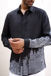 Asuka_Black Pure Irish Linen Hand Embroidered Resham Work City Shirt _at_Aza_Fashions