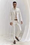 Buy_Asuka_White Pure Linen Checkered Blazer And Pant Set _at_Aza_Fashions