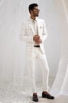 Shop_Asuka_White Pure Linen Checkered Blazer And Pant Set _at_Aza_Fashions