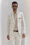 Buy_Asuka_White Pure Linen Checkered Blazer And Pant Set _Online_at_Aza_Fashions