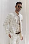 Shop_Asuka_White Pure Linen Checkered Blazer And Pant Set _Online_at_Aza_Fashions