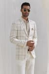 Asuka_White Pure Linen Checkered Blazer And Pant Set _at_Aza_Fashions