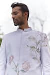Asuka_Blue Pure Linen Embroidered Resham Bandhgala Trouser Set _Online_at_Aza_Fashions
