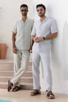 Buy_Asuka_Green Pure Linen Stripe Cuban Collar Shirt And Trouser Set _Online_at_Aza_Fashions