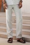 Buy_Asuka_Green Pure Linen Stripe Cuban Collar Shirt And Trouser Set 