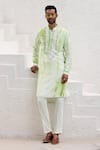 Buy_Asuka_Green Pure Linen Embroidered Mirror Tie-dye Kurta And Pyjama Set_at_Aza_Fashions