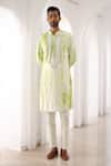 Buy_Asuka_Green Pure Linen Embroidered Mirror Tie-dye Kurta And Pyjama Set