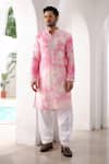 Buy_Asuka_Pink Pure Linen Embroidered Mirror Tie-dye Kurta And Pyjama Set _Online_at_Aza_Fashions