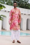 Buy_Asuka_Pink Pure Linen Embroidered Sequin Tie-dye Kurta And Pyjama Set _at_Aza_Fashions