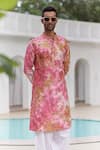 Asuka_Pink Pure Linen Embroidered Sequin Tie-dye Kurta And Pyjama Set _Online_at_Aza_Fashions