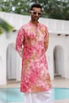 Buy_Asuka_Pink Pure Linen Embroidered Sequin Tie-dye Kurta And Pyjama Set _Online_at_Aza_Fashions