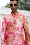 Shop_Asuka_Pink Pure Linen Embroidered Sequin Tie-dye Kurta And Pyjama Set _Online_at_Aza_Fashions