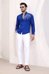 Shop_Asuka_Blue Pure Irish Linen Embroidered Thread Shirt _Online_at_Aza_Fashions