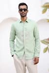 Buy_Asuka_Green Pure Irish Linen Embroidered Thread Motif Shirt _at_Aza_Fashions