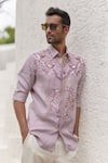 Asuka_Purple Pure Irish Linen Embroidered Thread Shirt _Online_at_Aza_Fashions