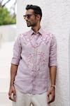 Buy_Asuka_Purple Pure Irish Linen Embroidered Thread Shirt _Online_at_Aza_Fashions