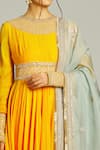 Buy_Anamika Khanna_Yellow Silk Embroidered Sequin Round Zardozi Anarkali Churidar Set _Online_at_Aza_Fashions