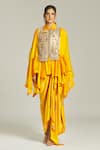 Anamika Khanna_Yellow Silk Embroidered Sequin Shirt Collar Asymmetric Embellished With Skirt _Online_at_Aza_Fashions