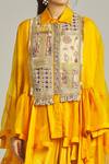 Shop_Anamika Khanna_Yellow Silk Embroidered Sequin Shirt Collar Asymmetric Embellished With Skirt _Online_at_Aza_Fashions