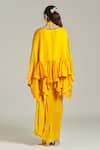 Shop_Anamika Khanna_Yellow Silk Embroidered Sequin Shirt Collar Asymmetric Embellished With Skirt _at_Aza_Fashions