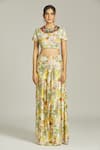 Anamika Khanna_Yellow Silk Printed Sequin Round Floral Embellished Blouse Skirt Set _Online_at_Aza_Fashions