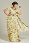 Buy_Anamika Khanna_Yellow Silk Printed Sequin Round Floral Embellished Blouse Skirt Set _Online_at_Aza_Fashions