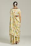 Shop_Anamika Khanna_Yellow Silk Printed Sequin Round Floral Embellished Blouse Skirt Set _at_Aza_Fashions