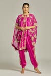 Buy_Anamika Khanna_Pink Silk Embroidered Sequin Cape Open Zari Floral Pant Set _at_Aza_Fashions