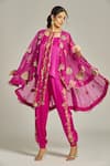 Buy_Anamika Khanna_Pink Silk Embroidered Sequin Cape Open Zari Floral Pant Set _Online_at_Aza_Fashions