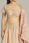 Shop_Anamika Khanna_Pink Silk Embroidered Sequin Round Floral Bridal Lehenga Set _Online_at_Aza_Fashions