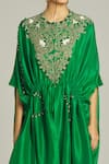 Anamika Khanna_Emerald Green Silk Embroidered Beads Round Pearl Embellished Cape With Skirt _Online_at_Aza_Fashions