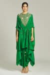 Shop_Anamika Khanna_Emerald Green Silk Embroidered Beads Round Pearl Embellished Cape With Skirt _Online_at_Aza_Fashions