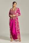 Buy_Anamika Khanna_Fuchsia Silk Printed Collarge Coat Mandarin Paisley Embroidered Long Skirt Set _Online_at_Aza_Fashions