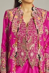 Shop_Anamika Khanna_Fuchsia Silk Printed Collarge Coat Mandarin Paisley Embroidered Long Skirt Set _Online_at_Aza_Fashions