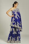 Buy_Anamika Khanna_Blue Silk Embroidered Sequin Ones Shoulder Thread Kurta With Sharara _Online_at_Aza_Fashions