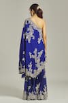 Shop_Anamika Khanna_Blue Silk Embroidered Sequin Ones Shoulder Thread Kurta With Sharara _at_Aza_Fashions