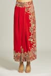 Buy_Anamika Khanna_Red Silk Embroidered Thread Cape Open Draped Skirt Set 