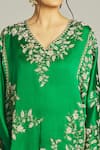 Shop_Anamika Khanna_Emerald Green Silk Embroidered Cut Dana Kurta V Neck Floral Draped Skirt Set _Online_at_Aza_Fashions