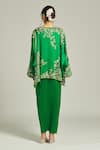 Shop_Anamika Khanna_Emerald Green Silk Embroidered Cut Dana Kurta V Neck Floral Draped Skirt Set _at_Aza_Fashions