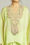 Shop_Anamika Khanna_Green Organza Embroidered Thread Kurta V Neck Yoke Draped Skirt Set _Online_at_Aza_Fashions