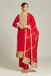 Buy_Anamika Khanna_Red Silk Embroidered Zardozi Round Neck Yoke Kurta Set _Online_at_Aza_Fashions