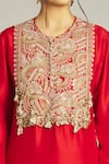 Shop_Anamika Khanna_Red Silk Embroidered Zardozi Round Neck Yoke Kurta Set _Online_at_Aza_Fashions