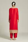 Shop_Anamika Khanna_Red Silk Embroidered Zardozi Round Neck Yoke Kurta Set _at_Aza_Fashions