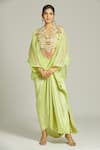 Buy_Anamika Khanna_Green Silk, Organza Sequins, Embroidery, Thread Yoke Kurta Draped Skirt Set_at_Aza_Fashions