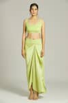 Anamika Khanna_Green Silk, Organza Sequins, Embroidery, Thread Yoke Kurta Draped Skirt Set_Online_at_Aza_Fashions