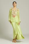 Buy_Anamika Khanna_Green Silk, Organza Sequins, Embroidery, Thread Yoke Kurta Draped Skirt Set_Online_at_Aza_Fashions
