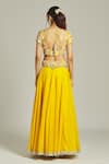 Shop_Anamika Khanna_Yellow Silk Embroidered Thread Broad V Neck Floral Blouse Lehenga Set _at_Aza_Fashions