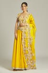 Buy_Anamika Khanna_Yellow Silk Embroidered Thread Broad V Neck Floral Blouse Lehenga Set _Online_at_Aza_Fashions