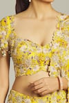 Shop_Anamika Khanna_Yellow Silk Embroidered Thread Broad V Neck Floral Blouse Lehenga Set _Online_at_Aza_Fashions