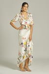 Buy_Anamika Khanna_White Silk Printed And Embroidered Floral Notched Jacket & Draped Skirt Set _Online_at_Aza_Fashions